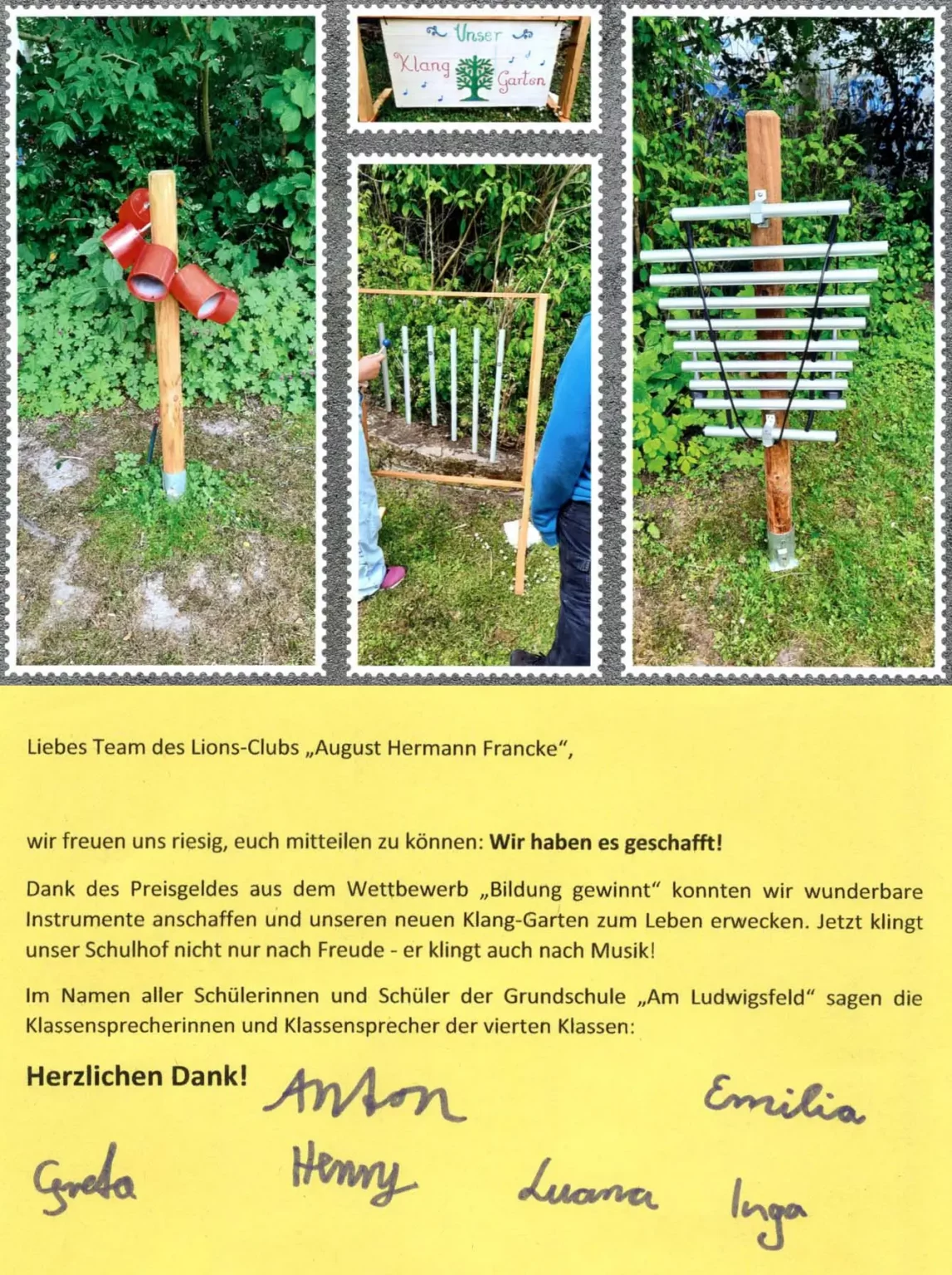 Dankeskarte der Grundschule „Am Ludwigsfeld“